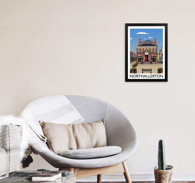 Northallerton Travel Art Print by Richard O'Neill, Framed Wall Art A3 White Frame
