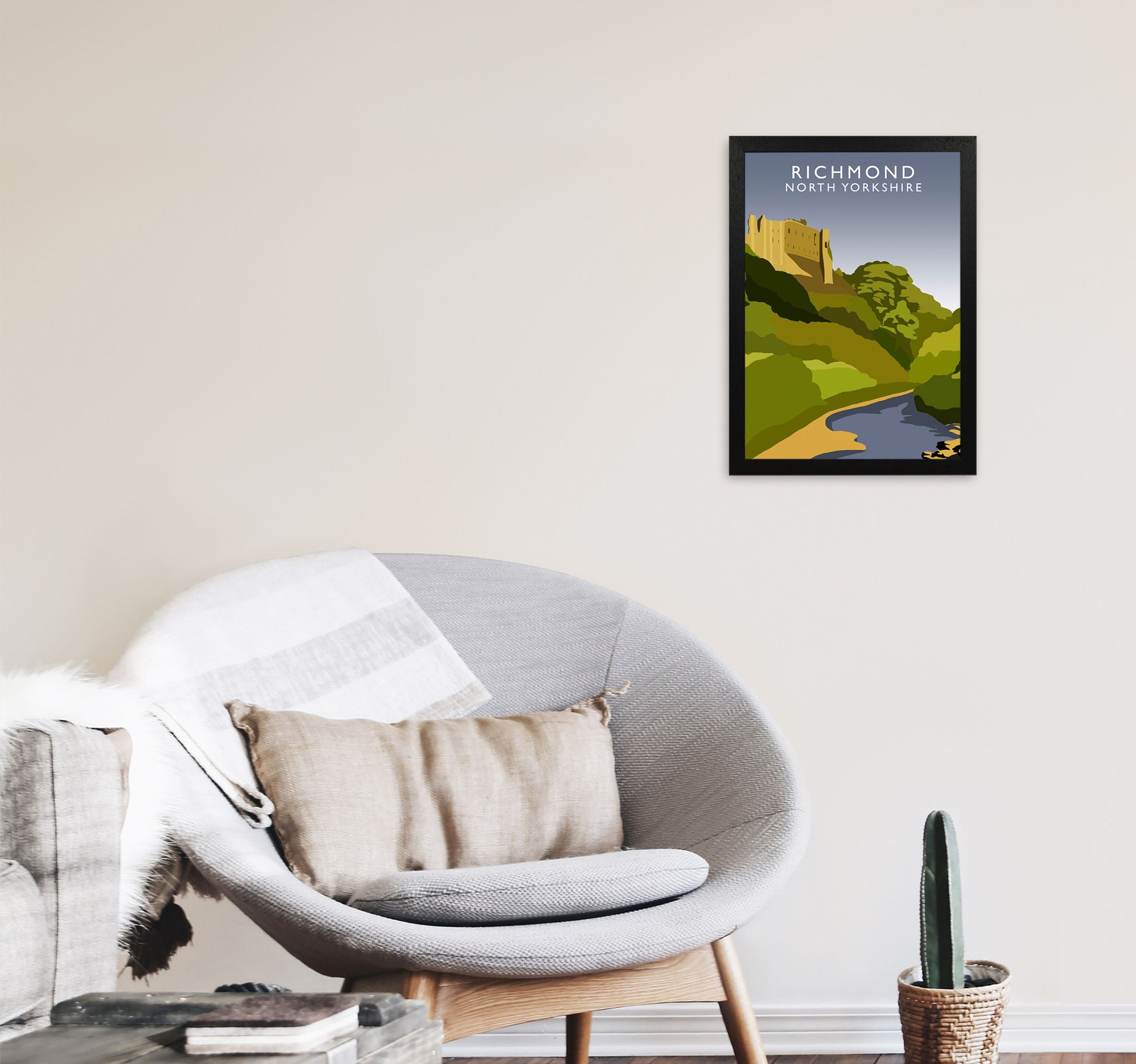 Richmond North Yorkshire Travel Art Print by Richard O'Neill A3 White Frame