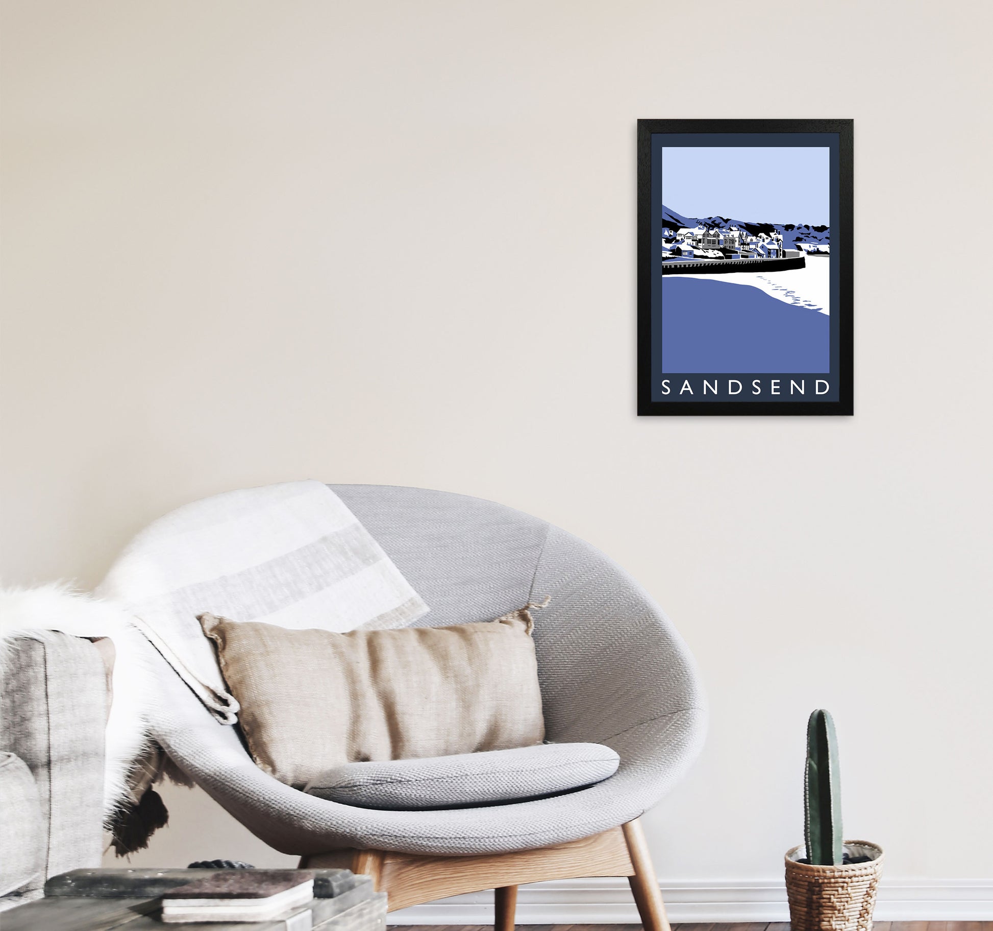 Sandsend Travel Art Print by Richard O'Neill, Framed Wall Art A3 White Frame
