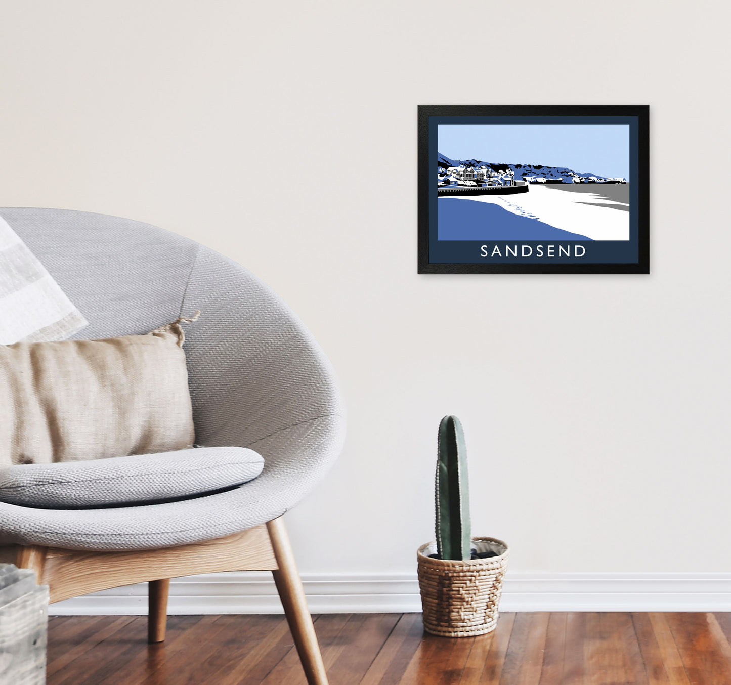 Sandsend Travel Art Print by Richard O'Neill, Framed Wall Art A3 White Frame