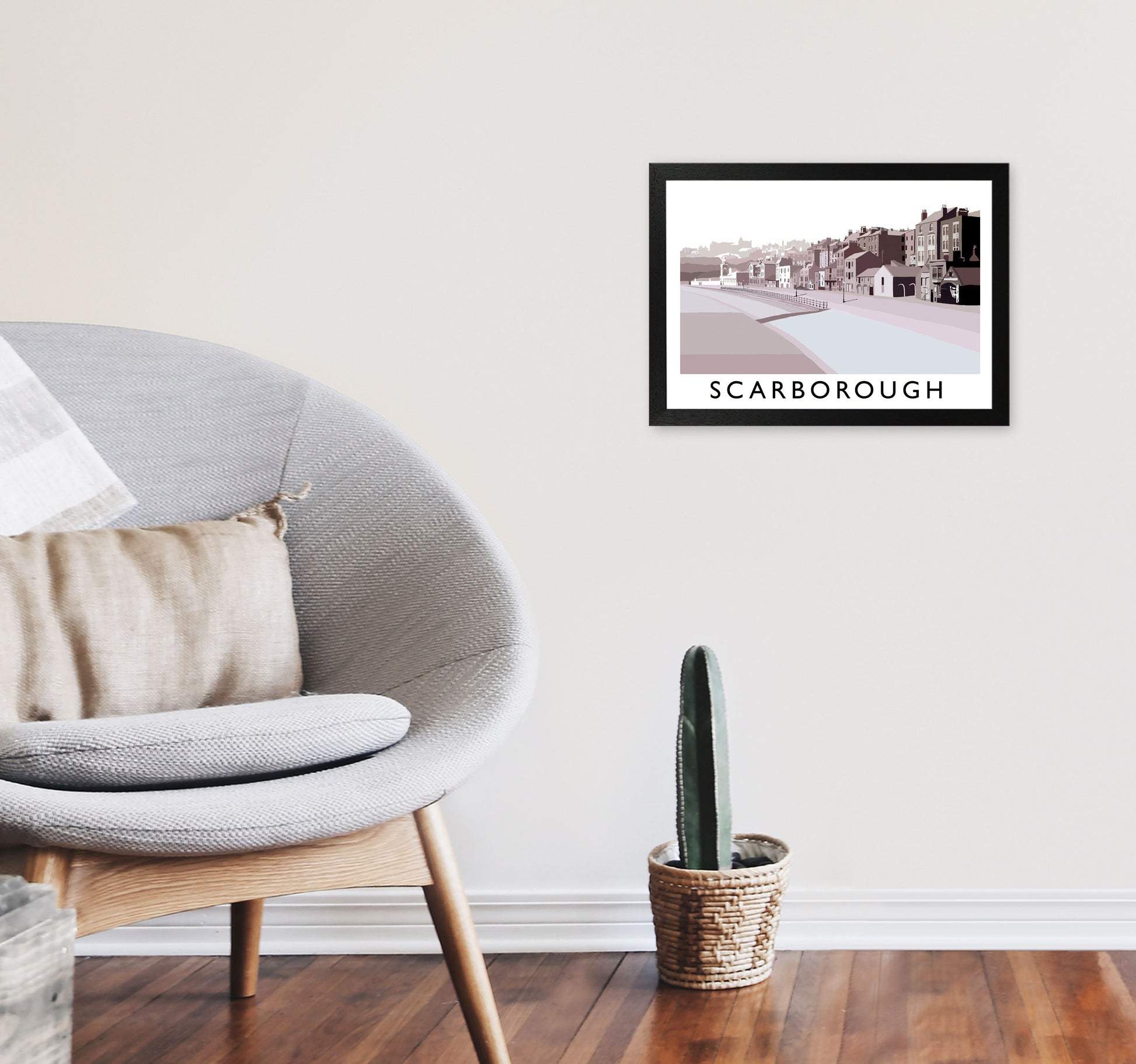 Scarborough Travel Art Print by Richard O'Neill, Framed Wall Art A3 White Frame