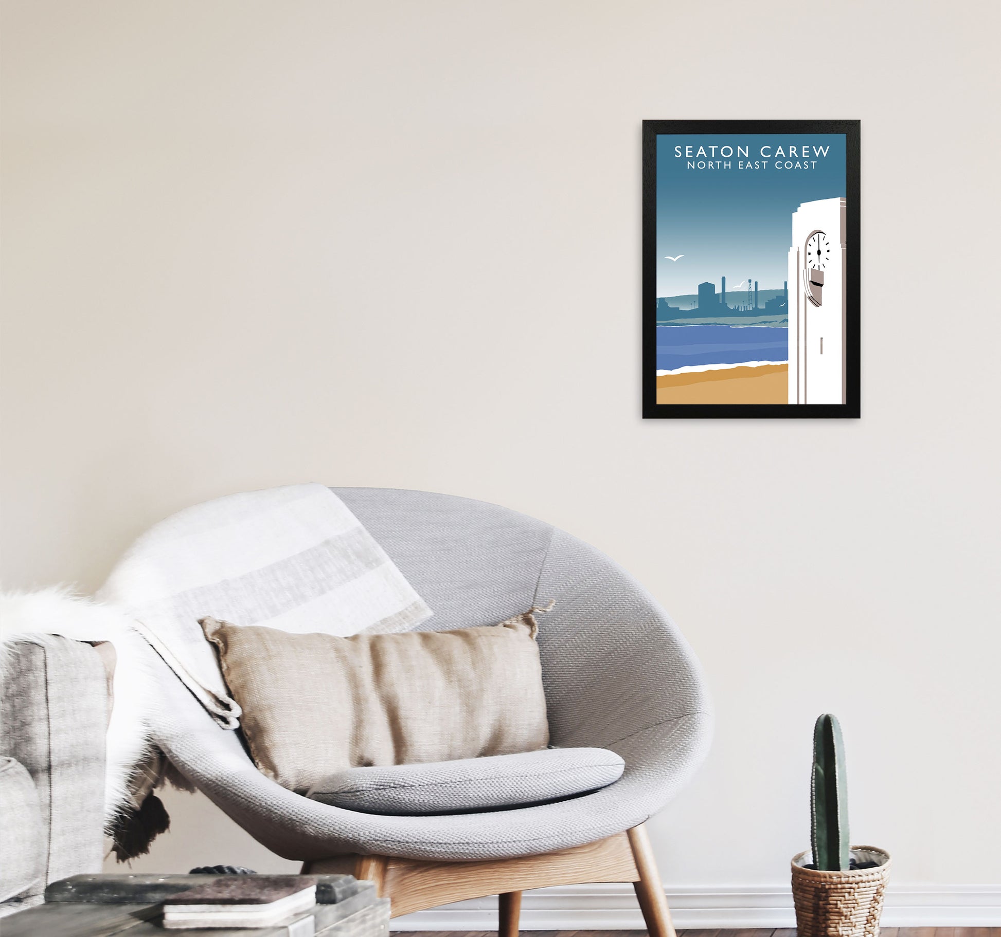 Seaton Carew North East Coast Travel Art Print by Richard O'Neill A3 White Frame