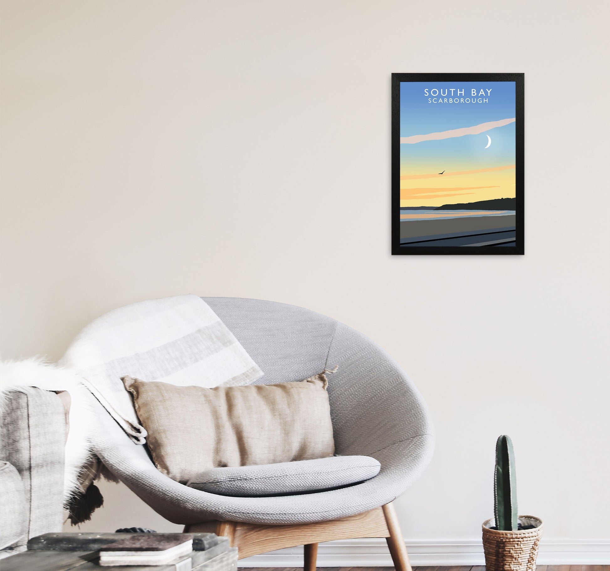 South Bay Scarborough Art Print by Richard O'Neill, Framed Wall Art A3 White Frame