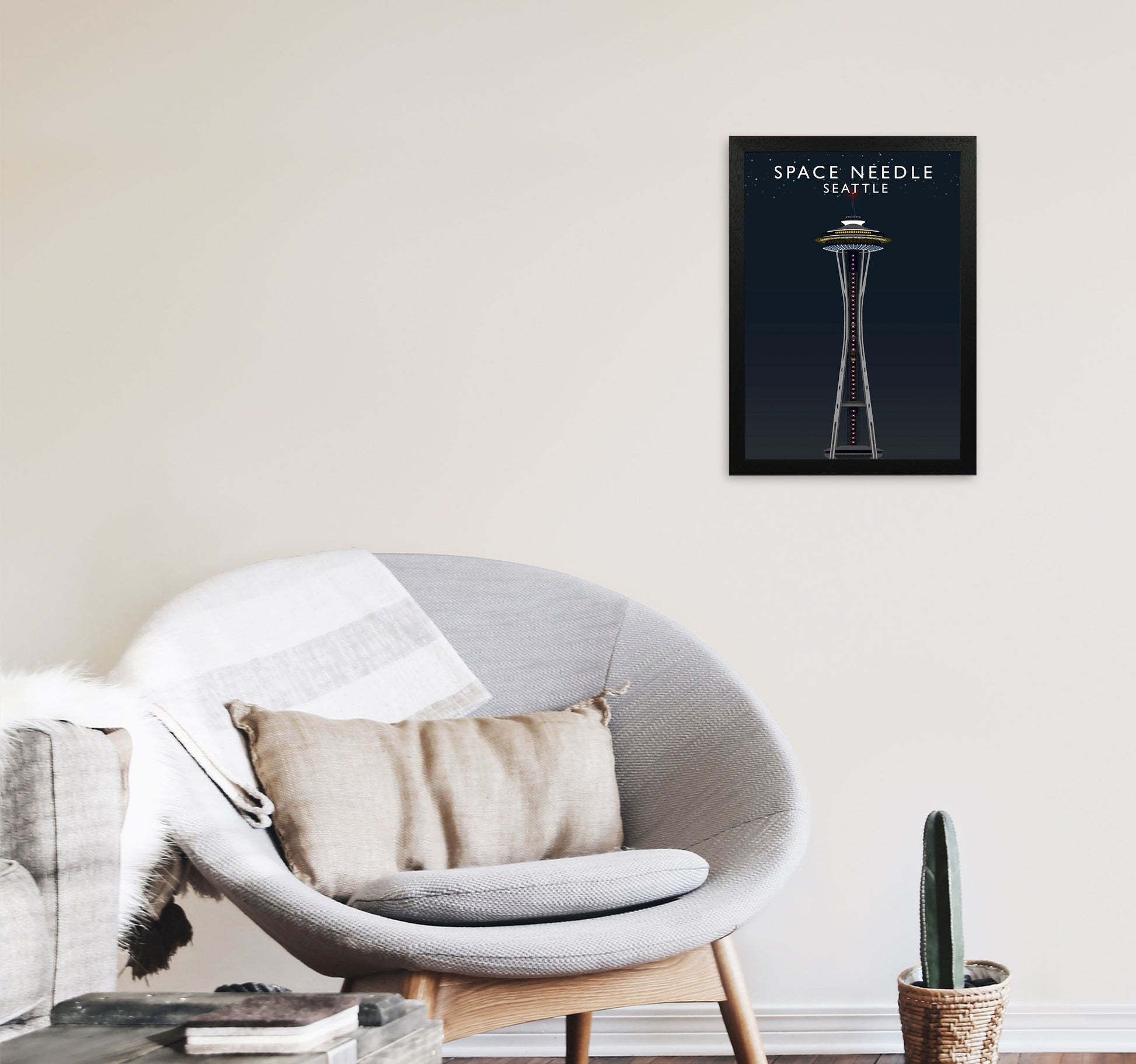 Space Needle Seattle Art Print by Richard O'Neill A3 White Frame