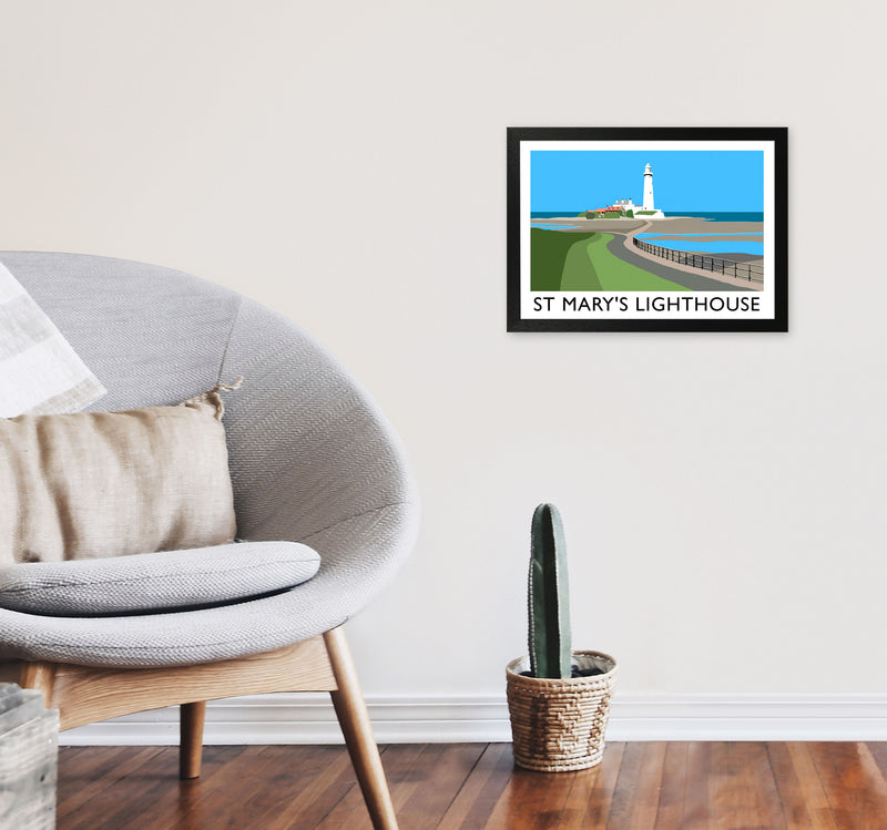 St Mary's Lighthouse Travel Art Print by Richard O'Neill A3 White Frame