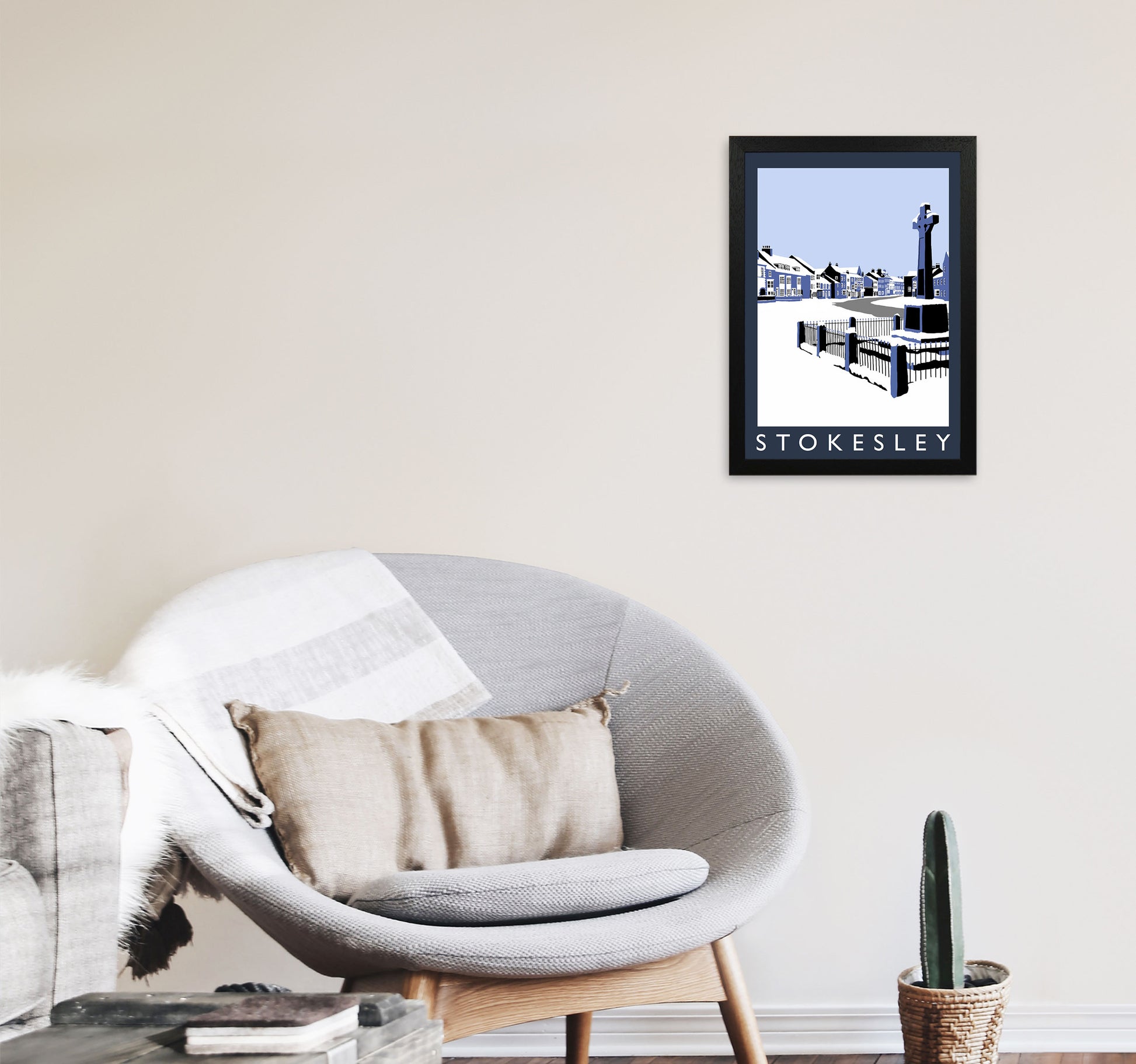 Stokesley In Snow Portrait by Richard O'Neill A3 White Frame