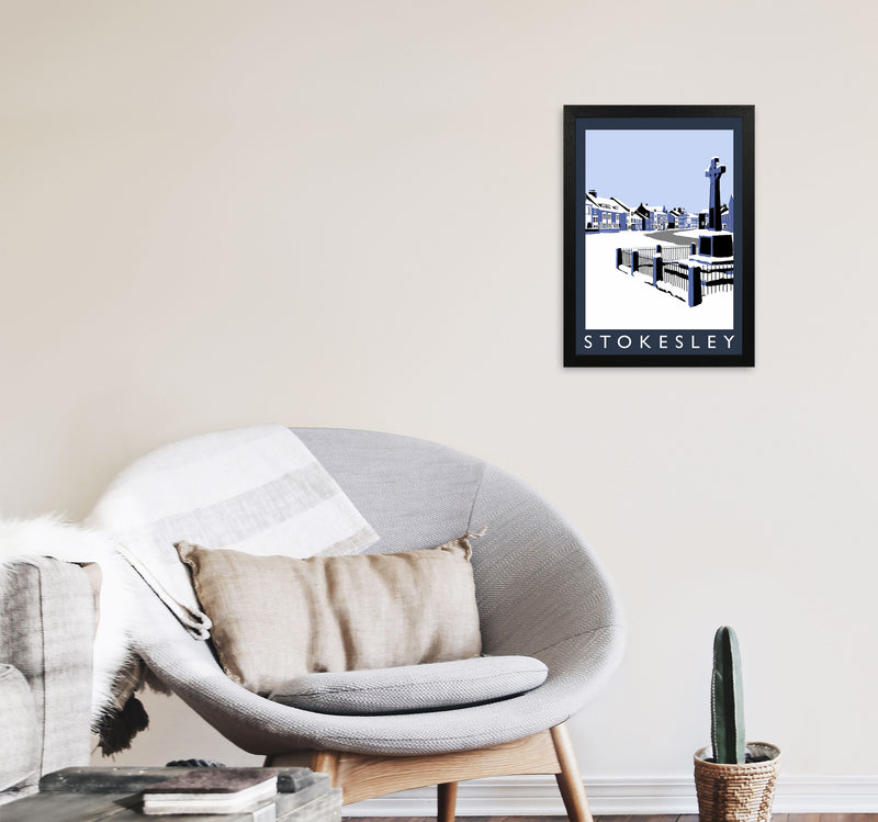 Stokesley In Snow Portrait by Richard O'Neill A3 White Frame