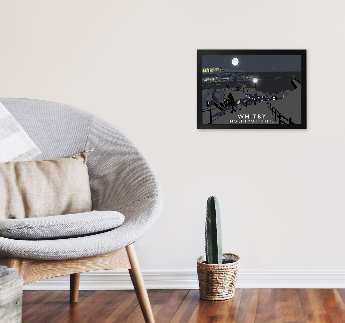 Whitby Travel Art Print by Richard O'Neill, Framed Wall Art A3 White Frame