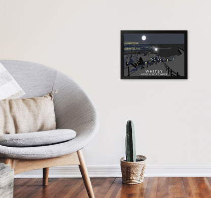 Whitby Travel Art Print by Richard O'Neill, Framed Wall Art A3 White Frame