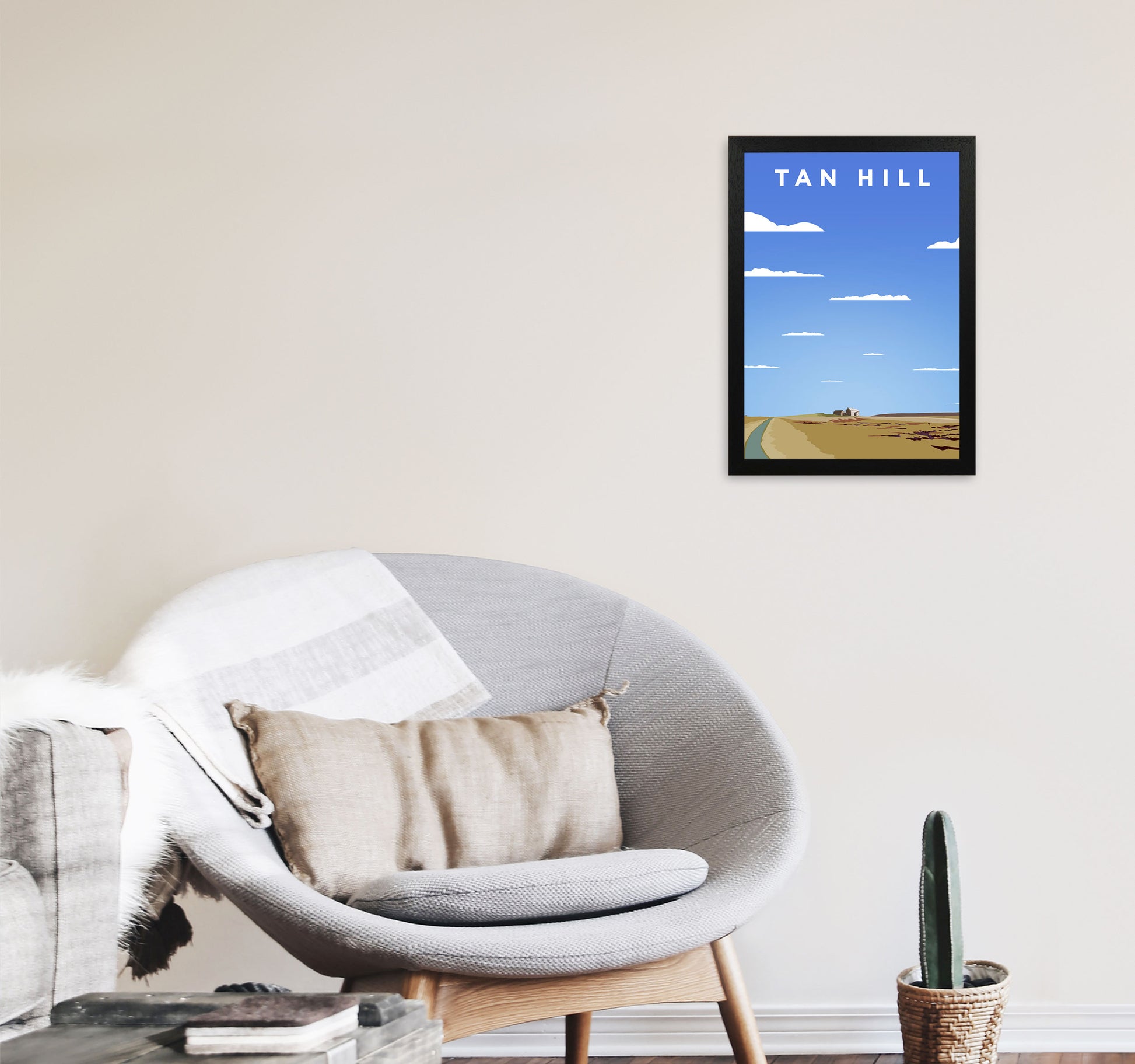 Tan Hill Travel Art Print by Richard O'Neill, Framed Wall Art A3 White Frame