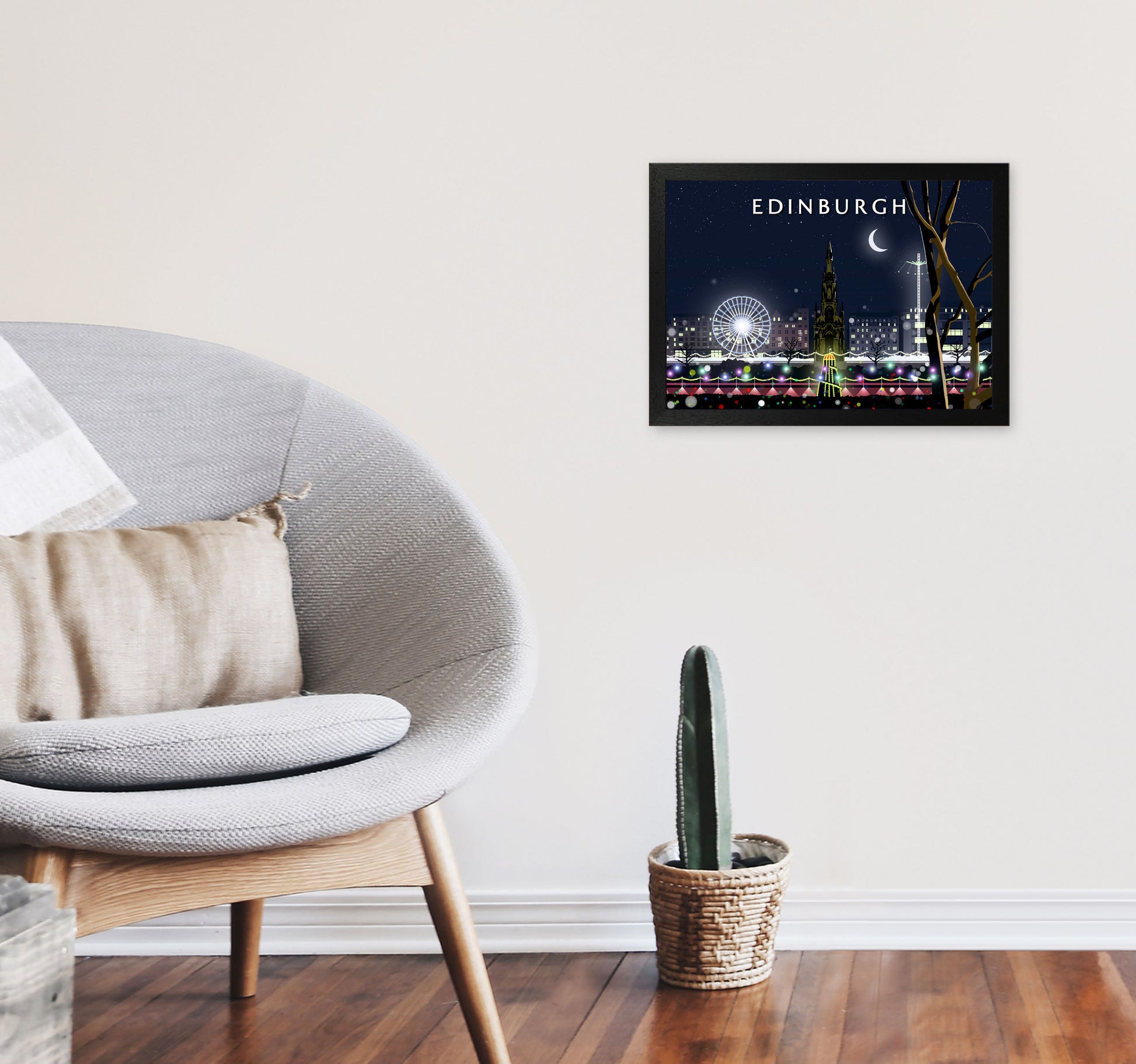 Edinburgh Night by Richard O'Neill A3 White Frame