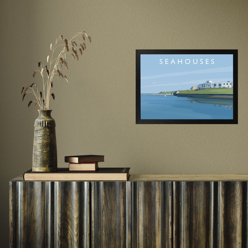 Seahouses 2 by Richard O'Neill A3 Black Frame