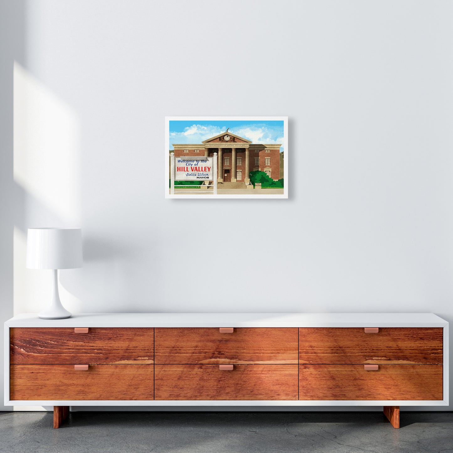 Hill Valley 1985 Revised Art Print by Richard O'Neill A3 Canvas