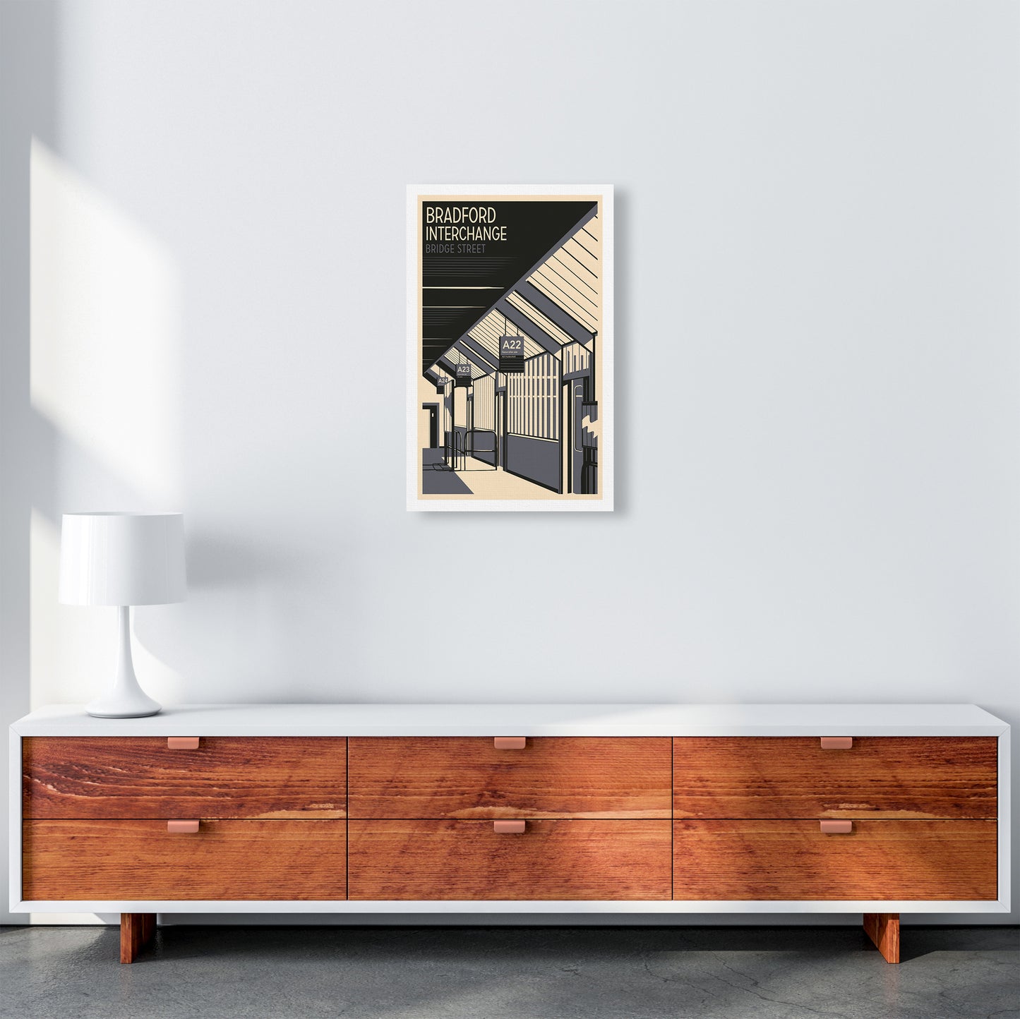 Bradford Interchange, Bridge Street portrait Travel Art Print by Richard O'Neill A3 Canvas