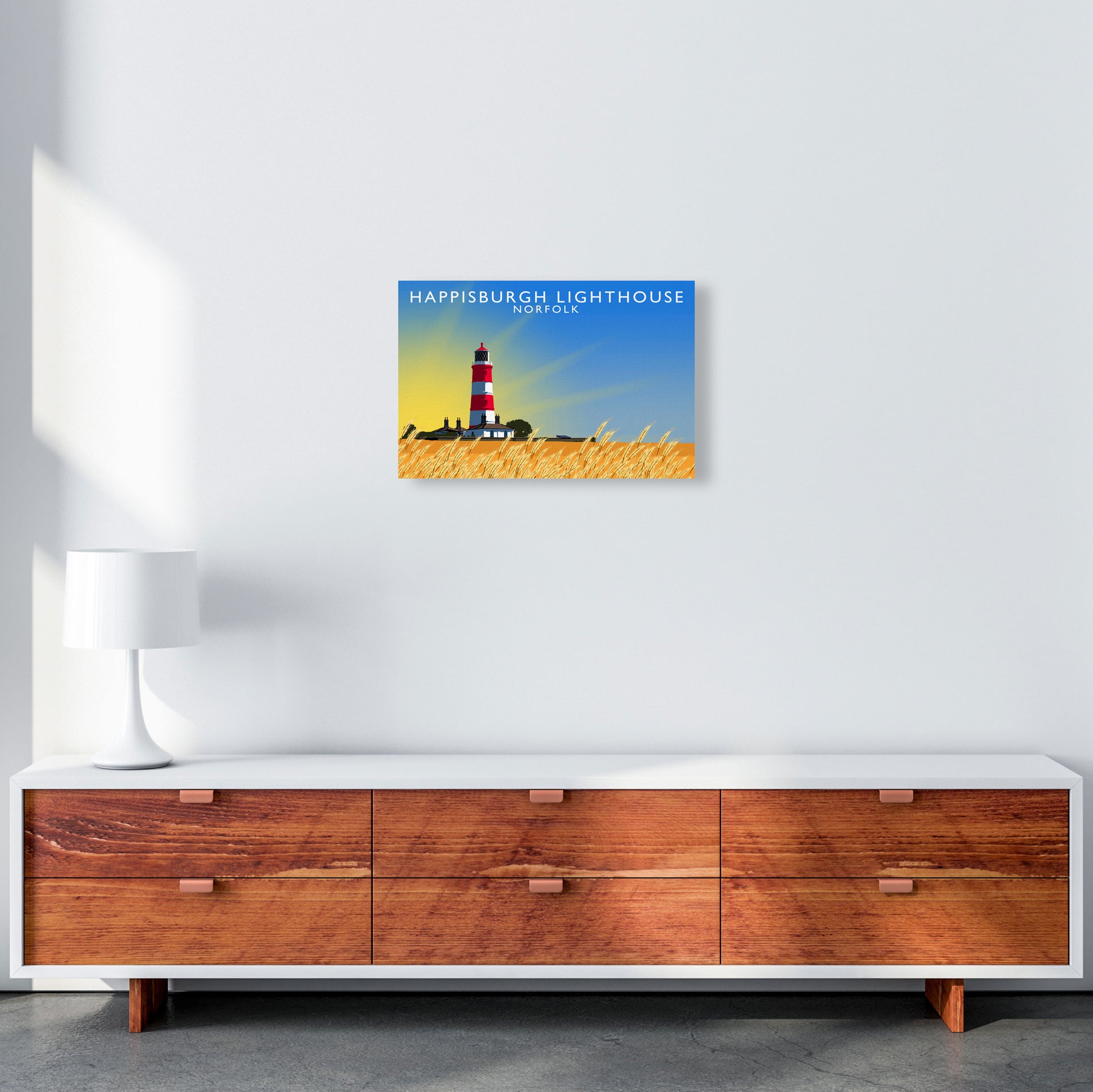 Hapisburgh Lighthouse Norfolk Art Print by Richard O'Neill, Framed Wall Art A3 Canvas