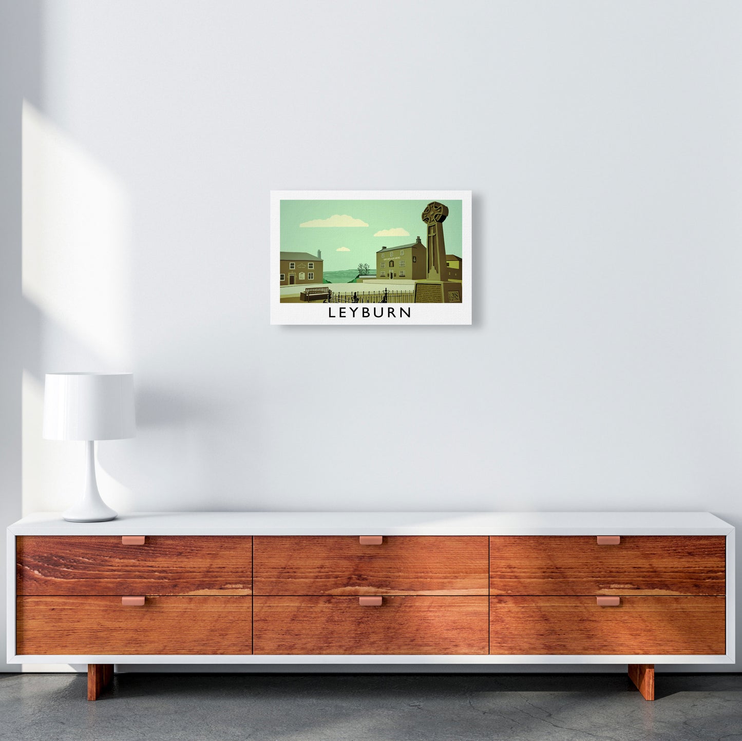 Leyburn Travel Art Print by Richard O'Neill, Framed Wall Art A3 Canvas