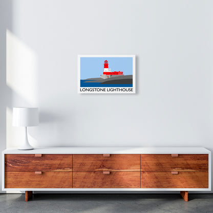 Longstone Lighthouse Travel Art Print by Richard O'Neill, Framed Wall Art A3 Canvas