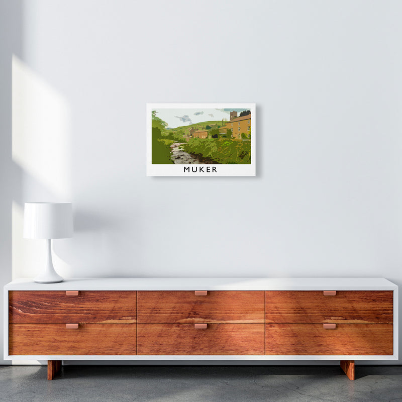 Muker Travel Art Print by Richard O'Neill, Framed Wall Art A3 Canvas