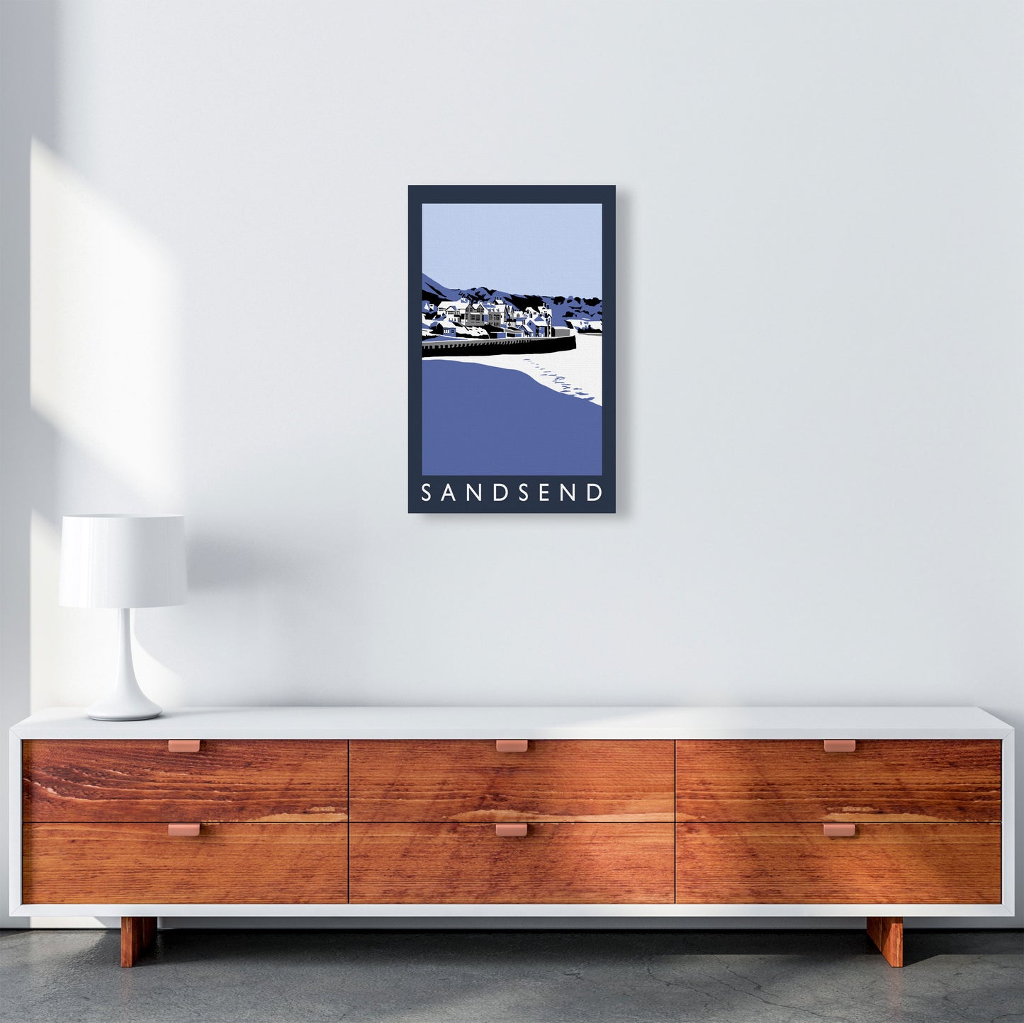 Sandsend Travel Art Print by Richard O'Neill, Framed Wall Art A3 Canvas