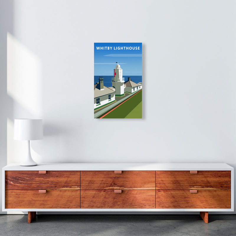 Whitby Lighthouse Travel Art Print by Richard O'Neill, Framed Wall Art A3 Canvas