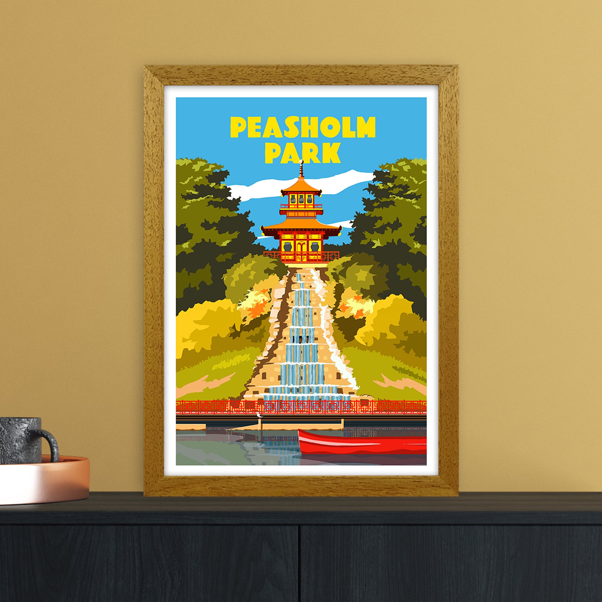 Peasholm Park Travel Art Print by Richard O'Neill A3 Print Only