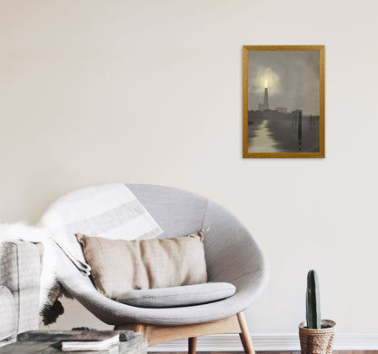 Shard In Fog Travel Art Print by Richard O'Neill, Framed Wall Art A3 Print Only