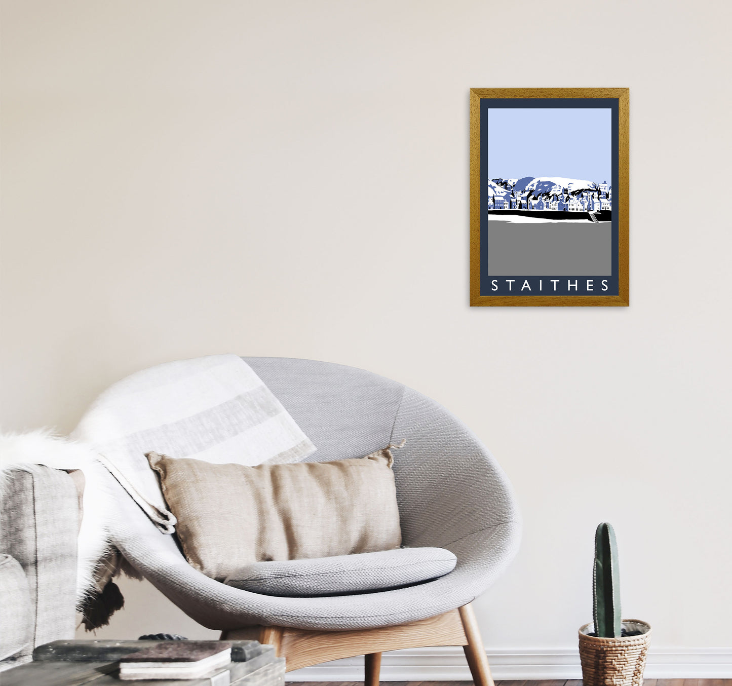 Staithes Travel Art Print by Richard O'Neill, Framed Wall Art A3 Print Only