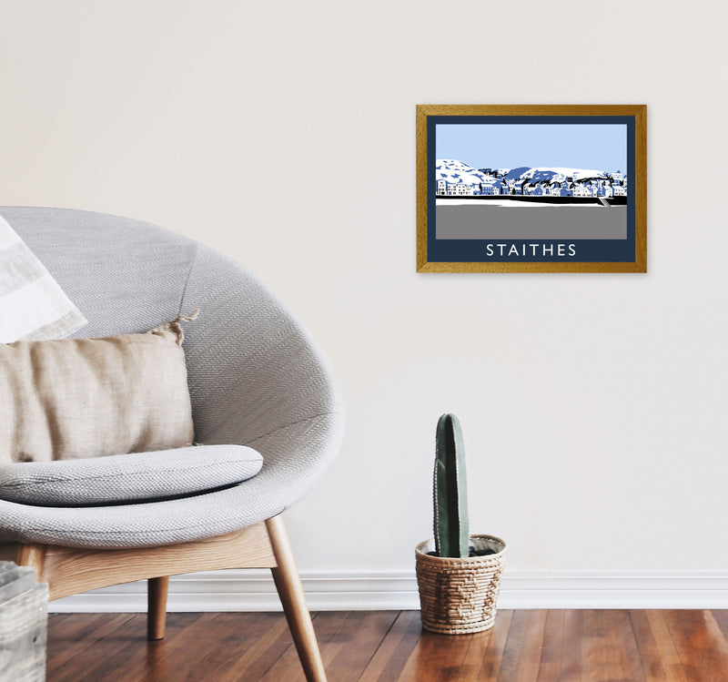 Staithes Travel Art Print by Richard O'Neill, Framed Wall Art A3 Print Only