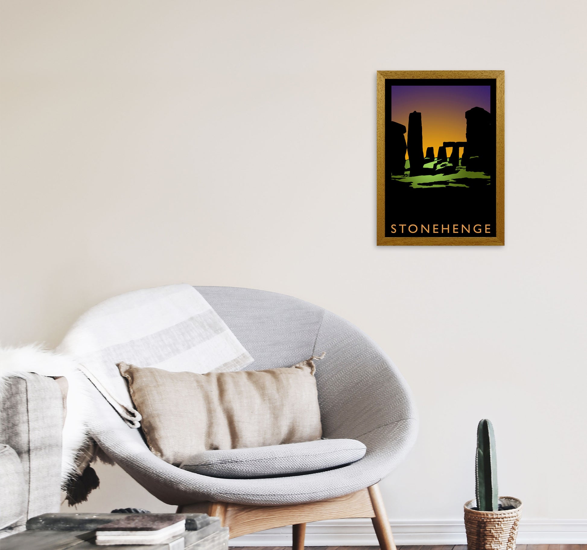 Stonehenge Travel Art Print by Richard O'Neill, Framed Wall Art A3 Print Only