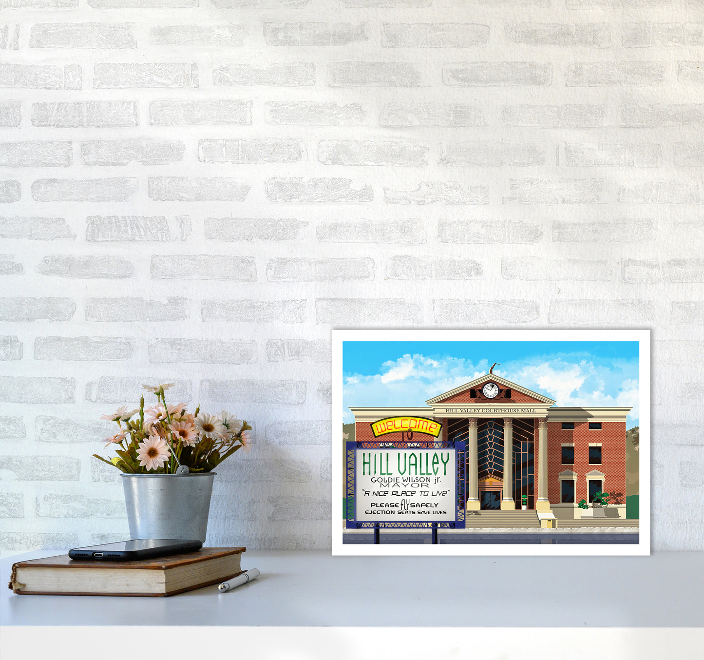 Hill Valley 2015 Revised Art Print by Richard O'Neill A3 Black Frame