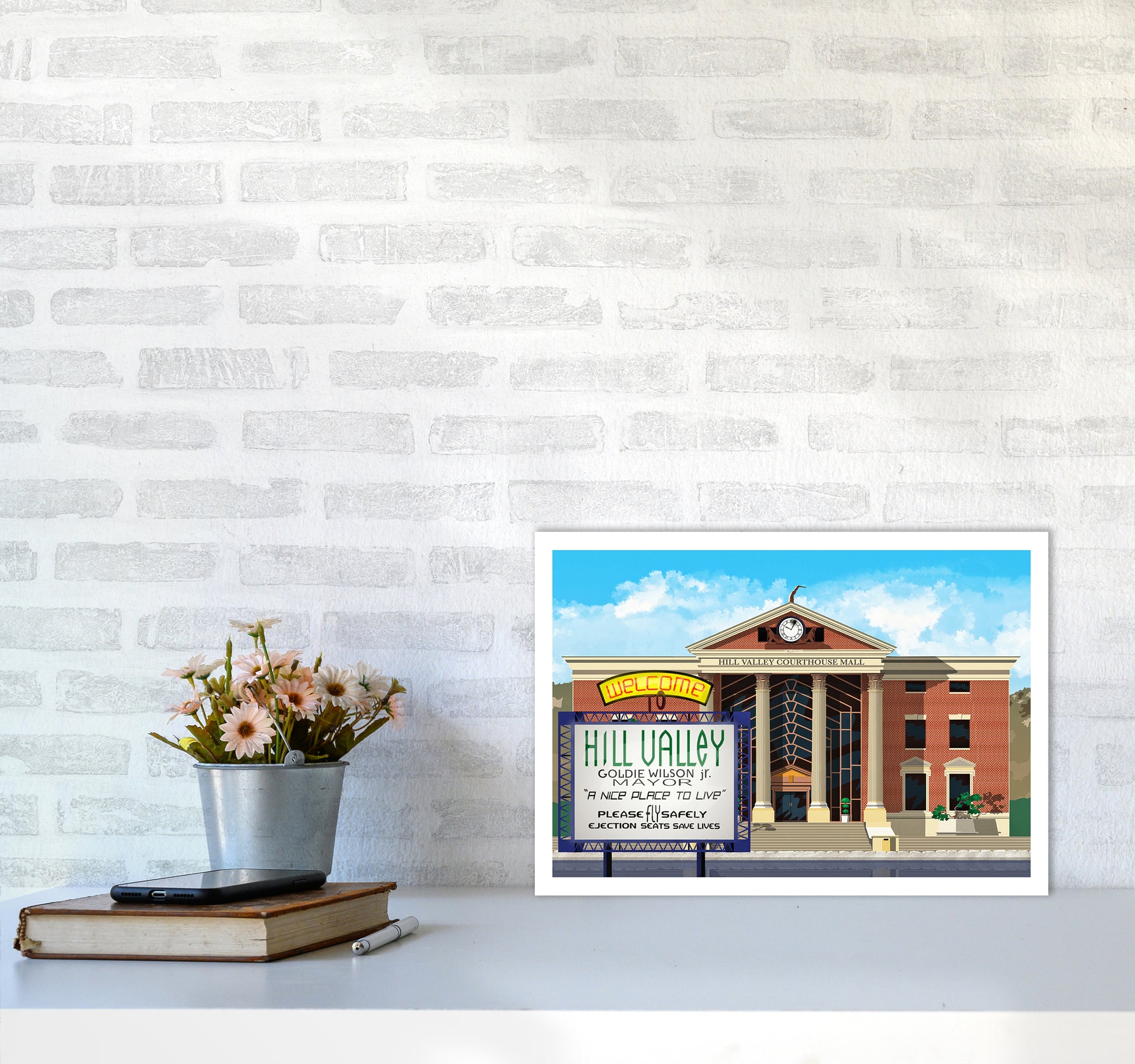 Hill Valley 2015 Revised Art Print by Richard O'Neill A3 Black Frame