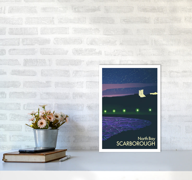 North Bay, Scarborough (Night) Portrait Art Print by Richard O'Neill A3 Black Frame