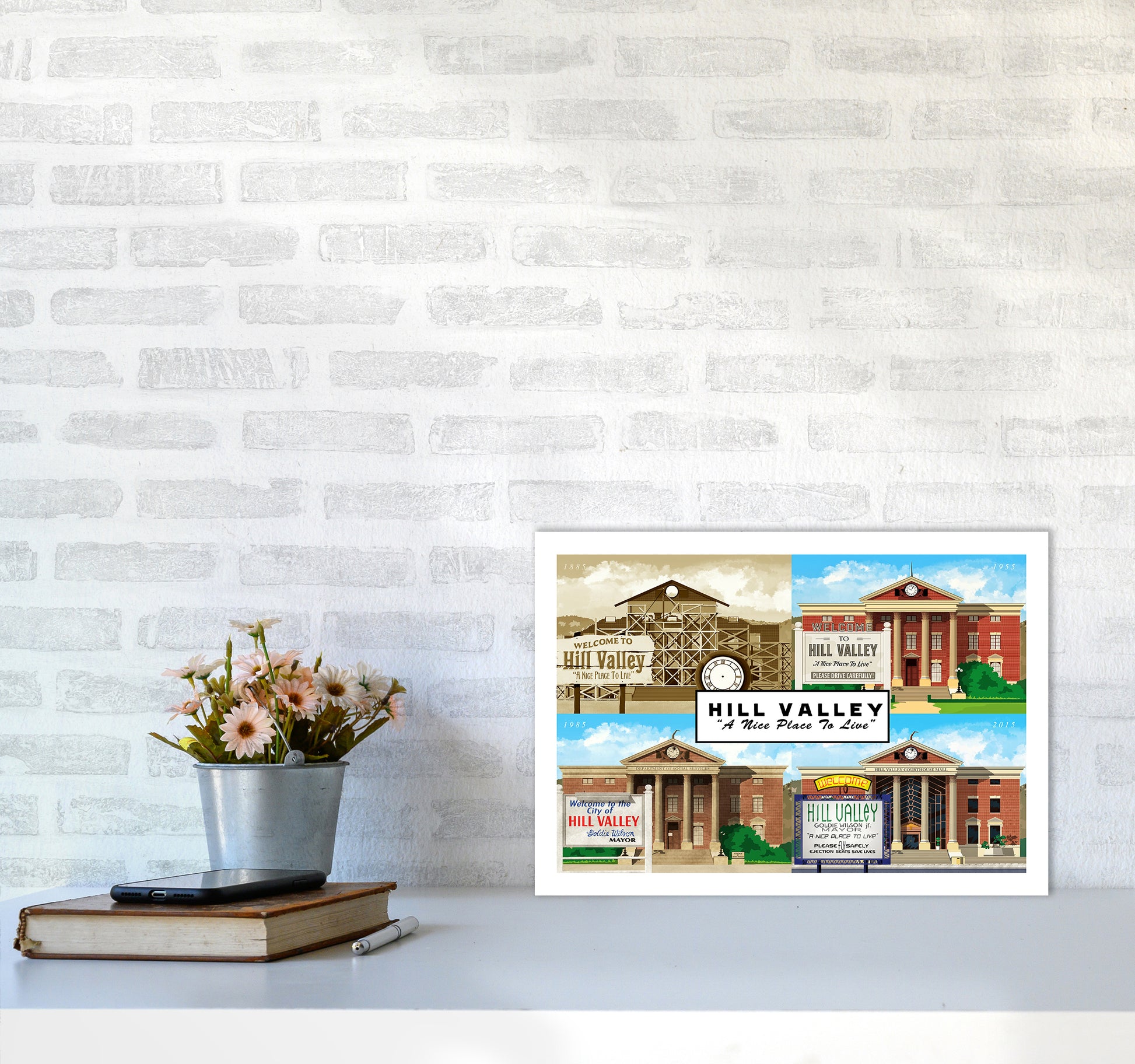 Hill Valley - A Nice Place To Live Art Print by Richard O'Neill A3 Black Frame