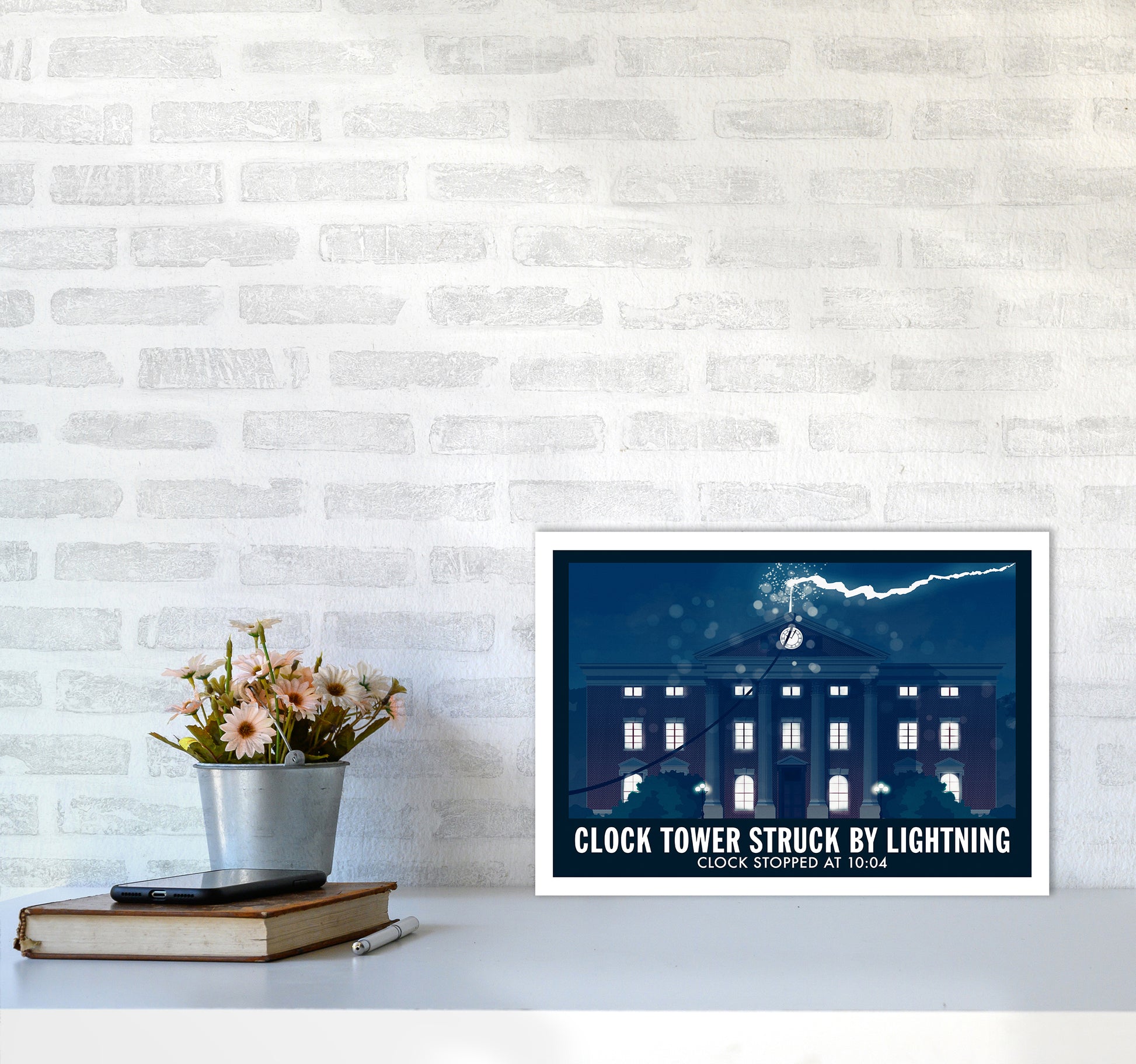 Clock Tower Struck By Lightning Art Print by Richard O'Neill A3 Black Frame