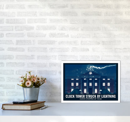 Clock Tower Struck By Lightning Art Print by Richard O'Neill A3 Black Frame