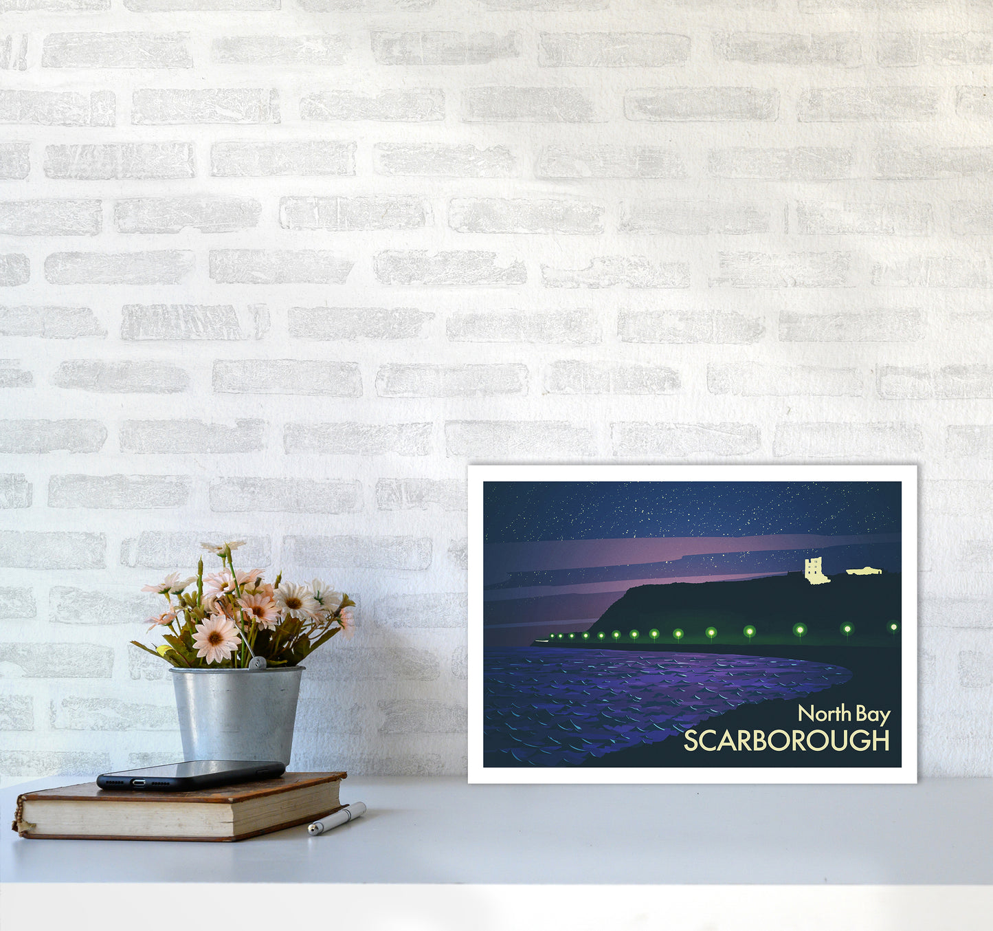 North Bay Scarborough (Night) Art Print by Richard O'Neill A3 Black Frame