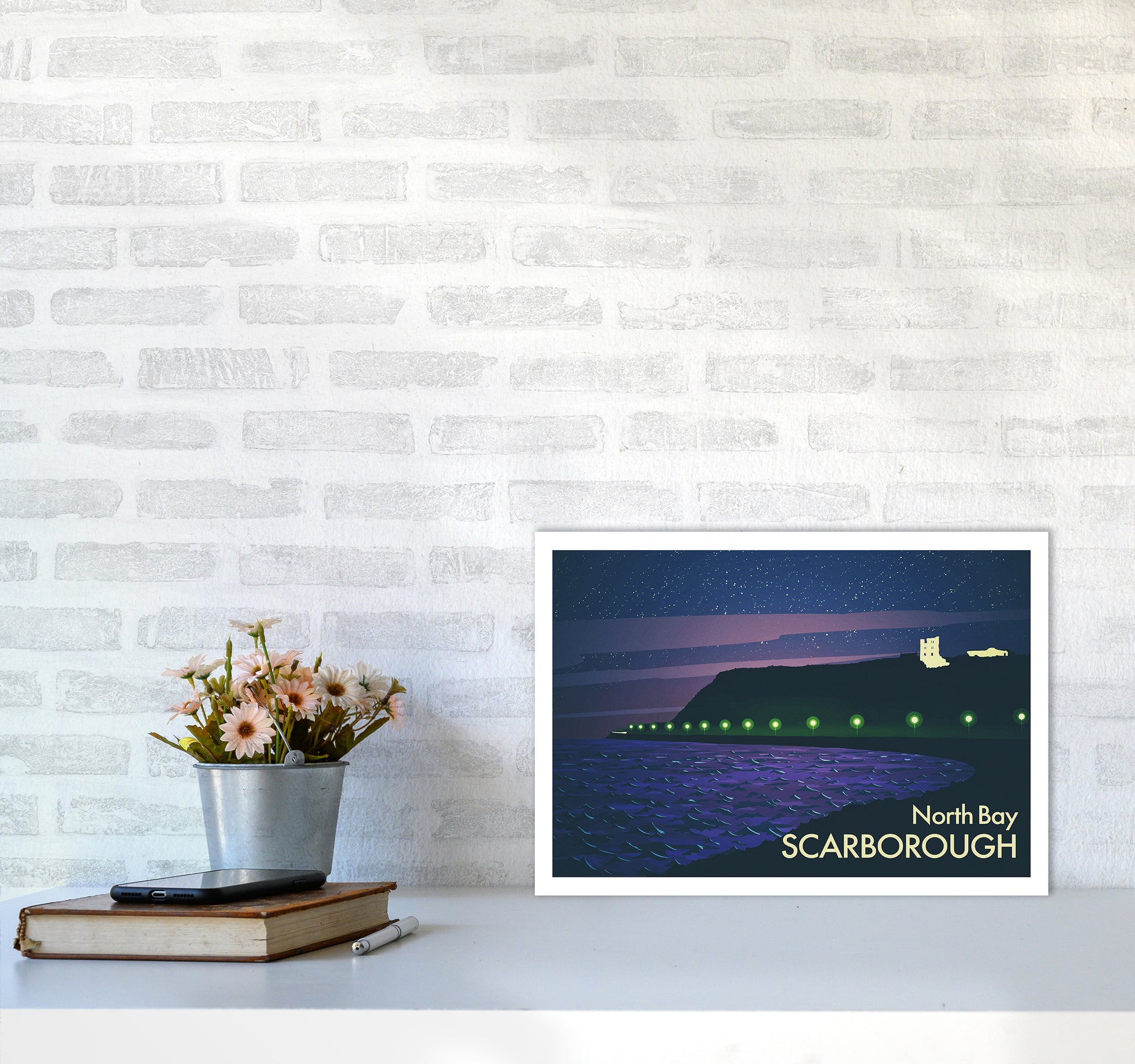 North Bay Scarborough (Night) Art Print by Richard O'Neill A3 Black Frame
