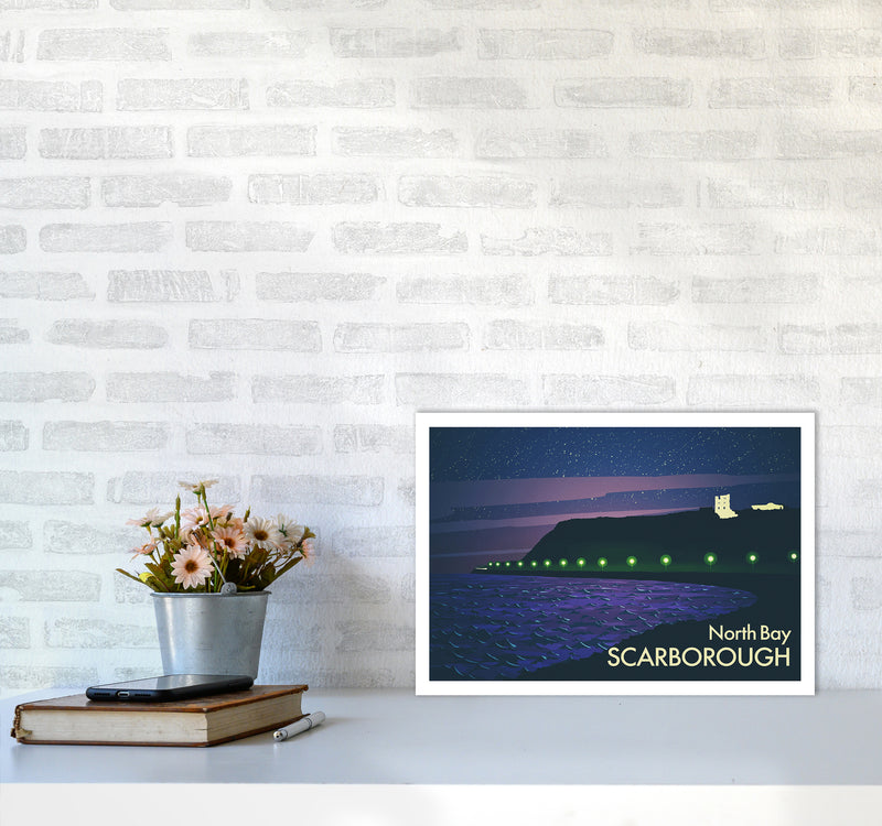 North Bay Scarborough (Night) Art Print by Richard O'Neill A3 Black Frame