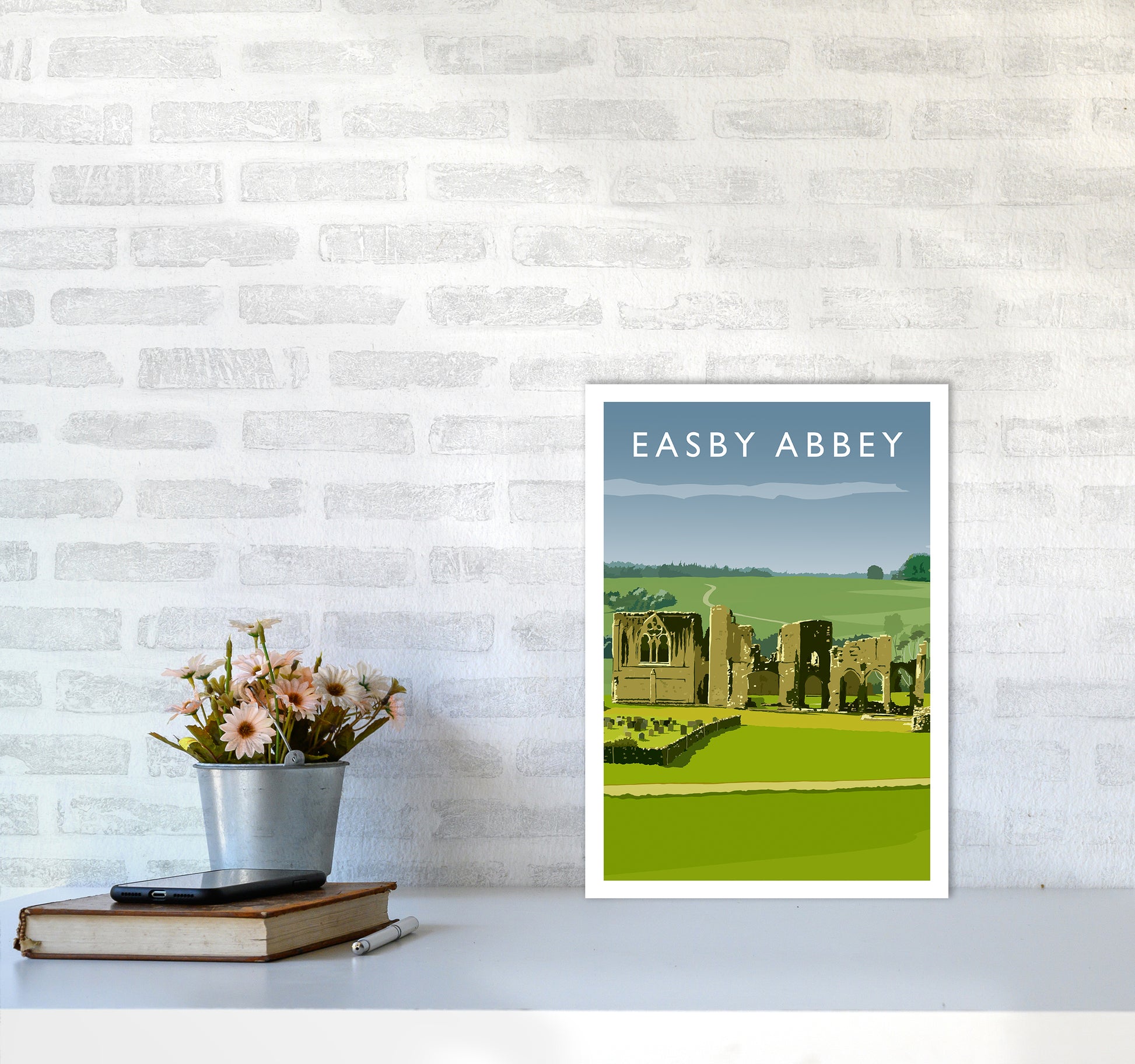 Easby Abbey Portrait Art Print by Richard O'Neill A3 Black Frame