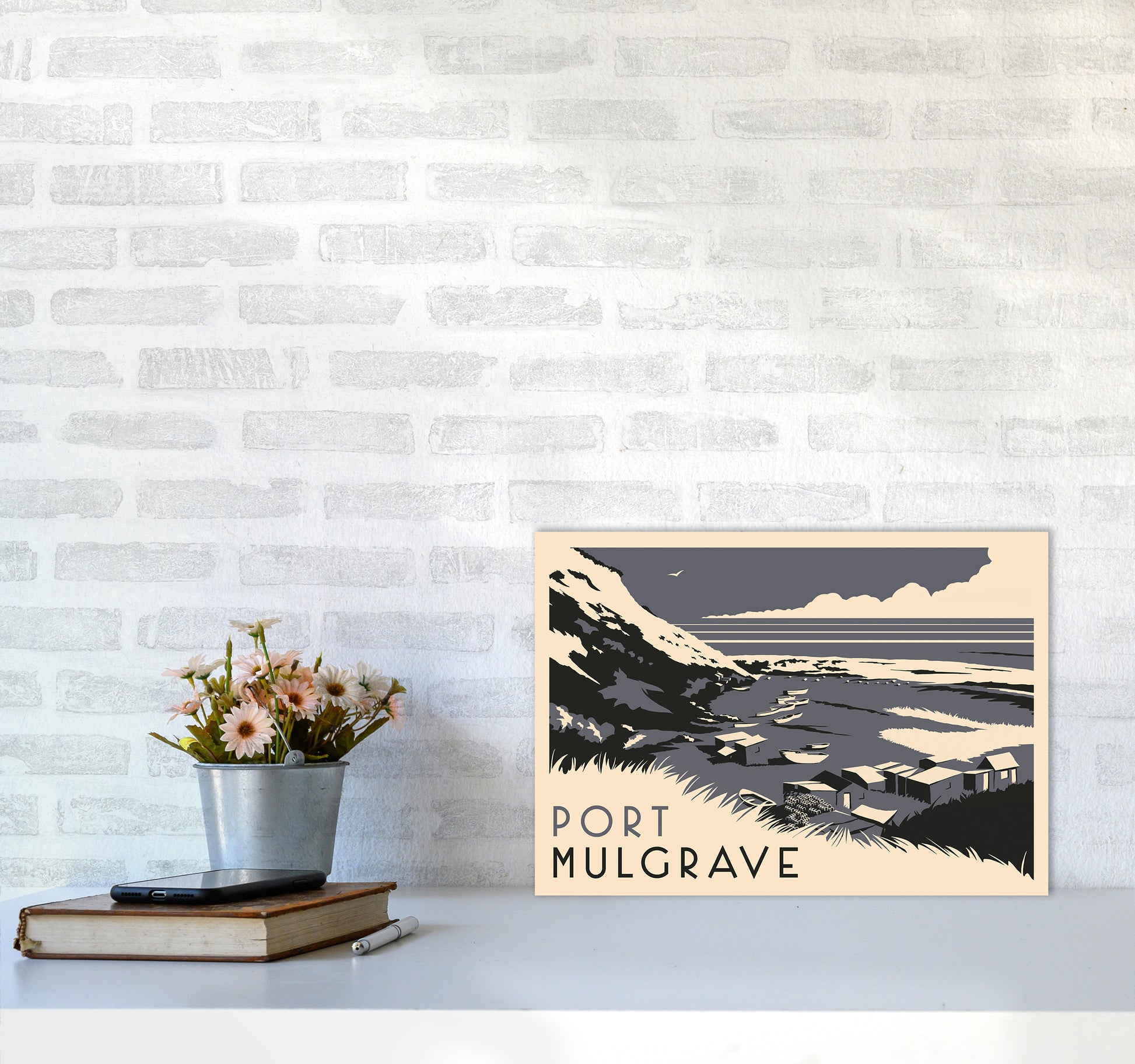 Port Mulgrave Travel Art Print by Richard O'Neill A3 Black Frame