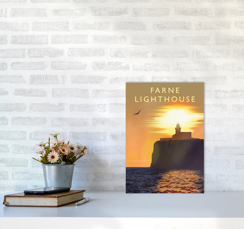 Farne Lighthouse portrait Travel Art Print by Richard O'Neill A3 Black Frame