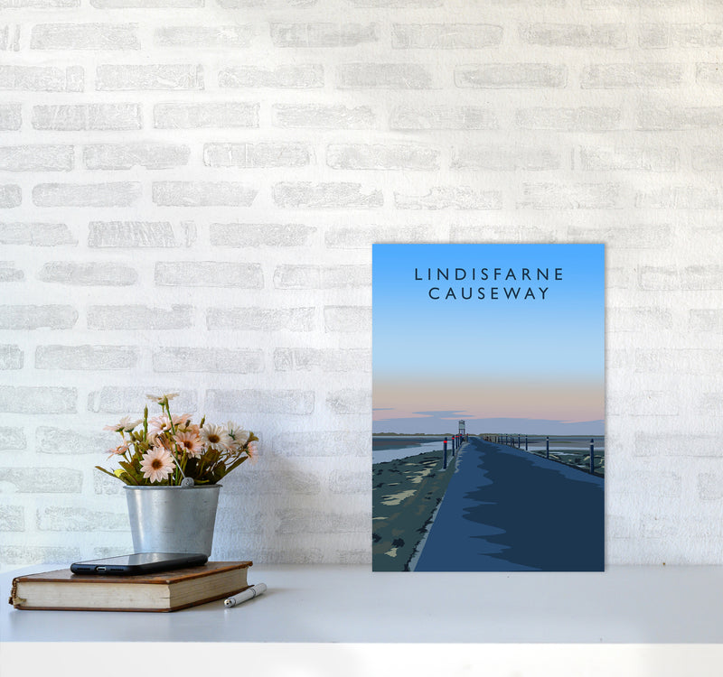 Lindisfarne Causeway portrait Travel Art Print by Richard O'Neill A3 Black Frame