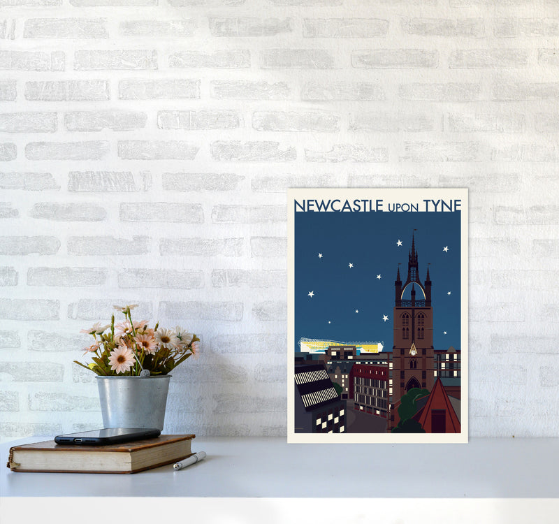 Newcastle upon Tyne 2 (Night) Travel Art Print by Richard O'Neill A3 Black Frame