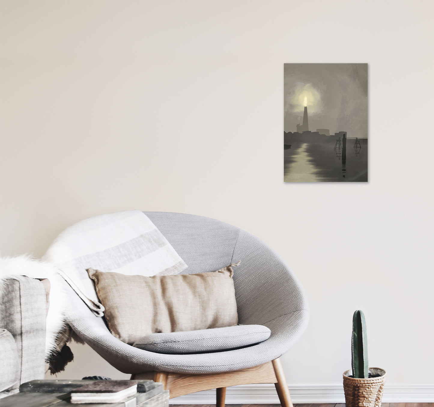 Shard In Fog Travel Art Print by Richard O'Neill, Framed Wall Art A3 Black Frame