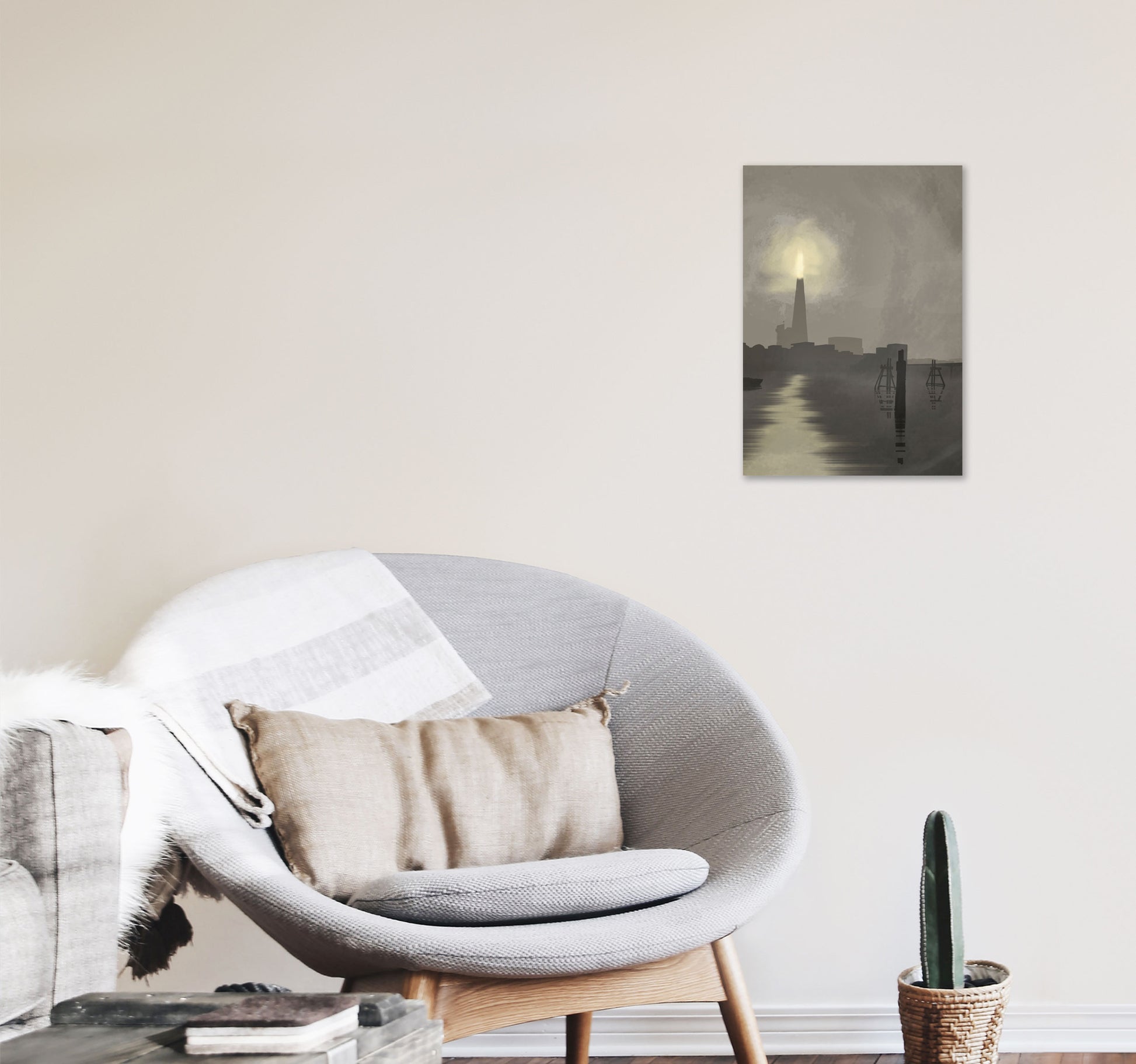 Shard In Fog Travel Art Print by Richard O'Neill, Framed Wall Art A3 Black Frame
