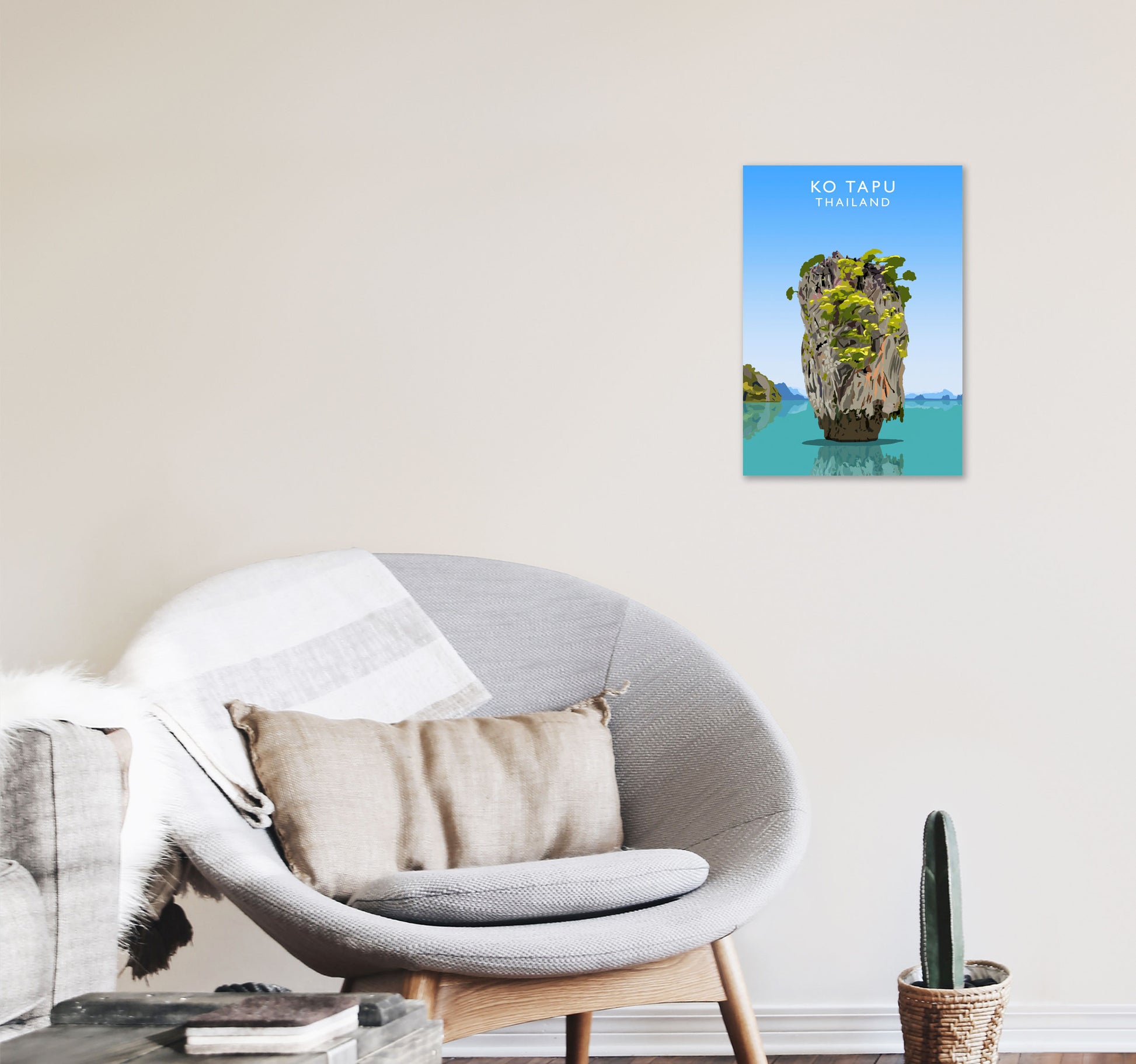 Ko Tapu Thailand Travel Art Print by Richard O'Neill, Framed Wall Art A3 Black Frame
