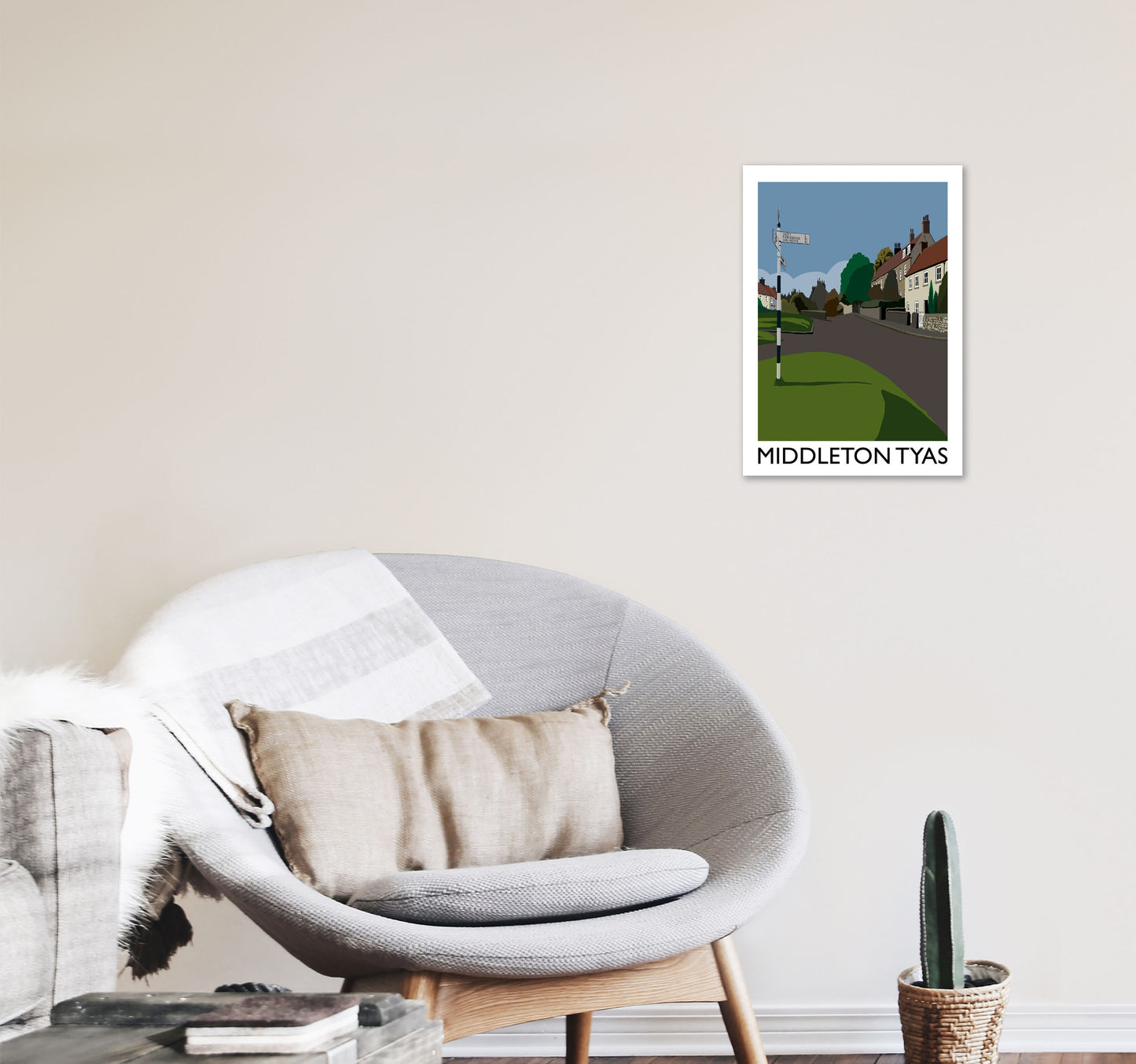 Middleton Tyas Travel Art Print by Richard O'Neill, Framed Wall Art A3 Black Frame