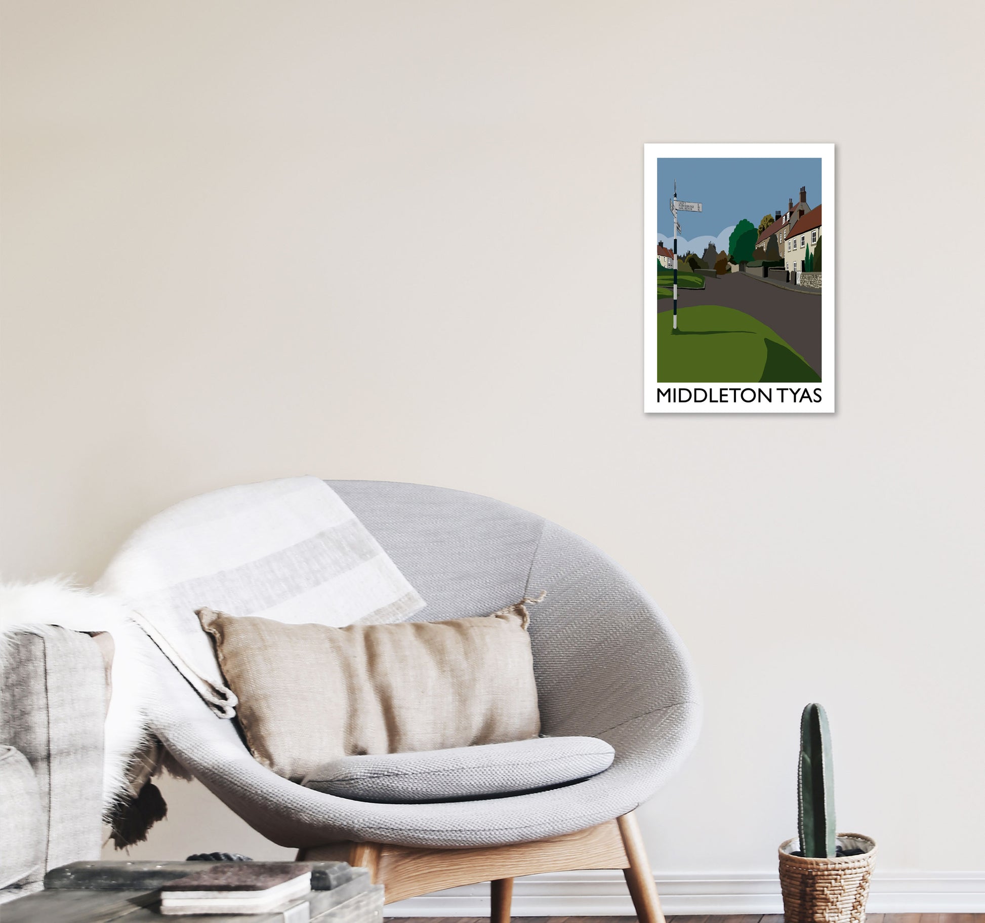 Middleton Tyas Travel Art Print by Richard O'Neill, Framed Wall Art A3 Black Frame