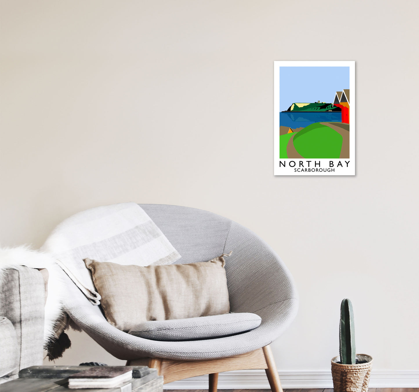 North Bay Scarborough Travel Art Print by Richard O'Neill, Framed Wall Art A3 Black Frame