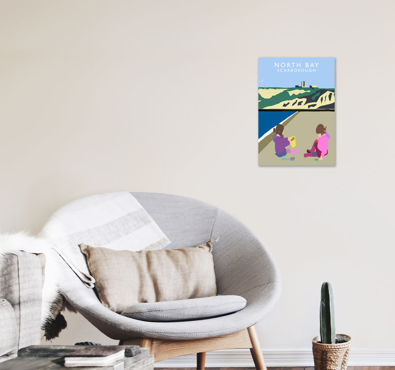 North Bay Scarborough Travel Art Print by Richard O'Neill, Framed Wall Art A3 Black Frame